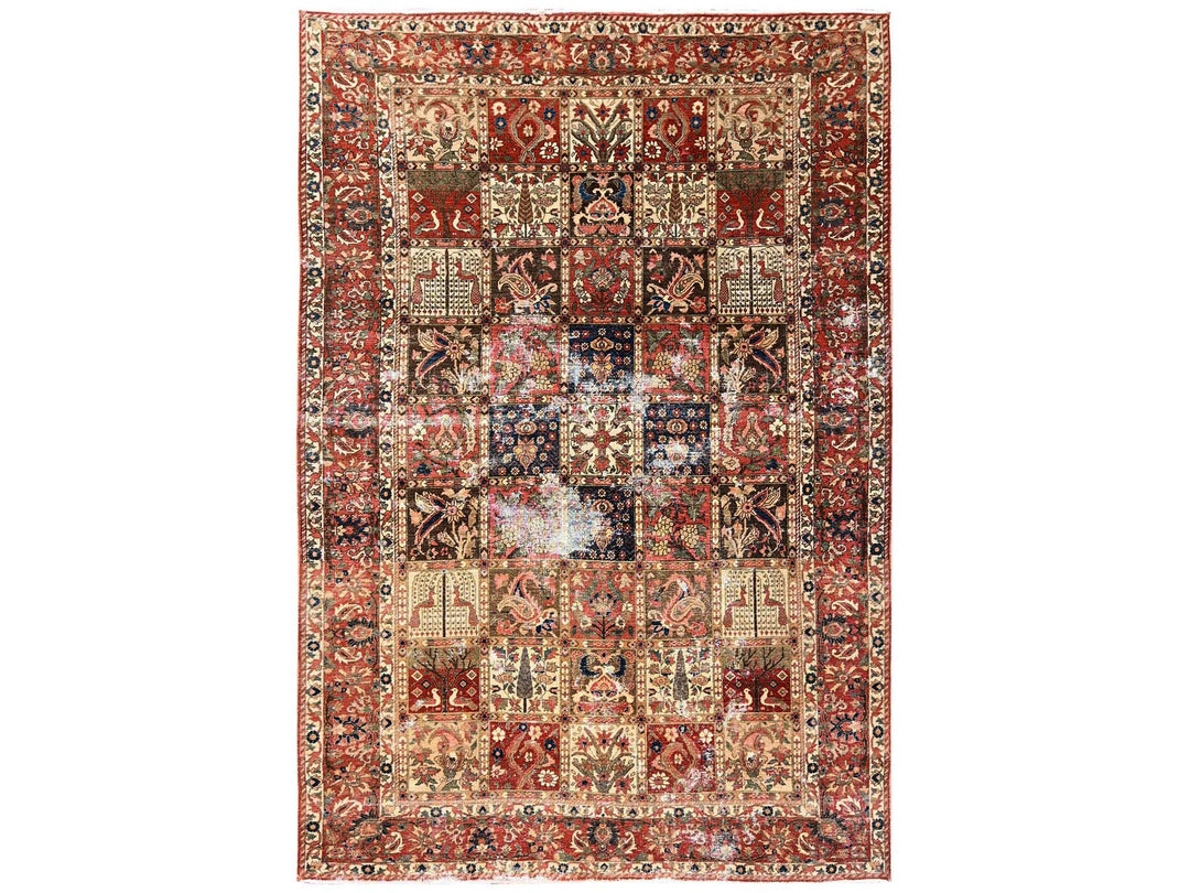 6'10" x 9'10" Vintage Hand Knotted Red Wool Rectangle Oriental Rug - MOA1022758
