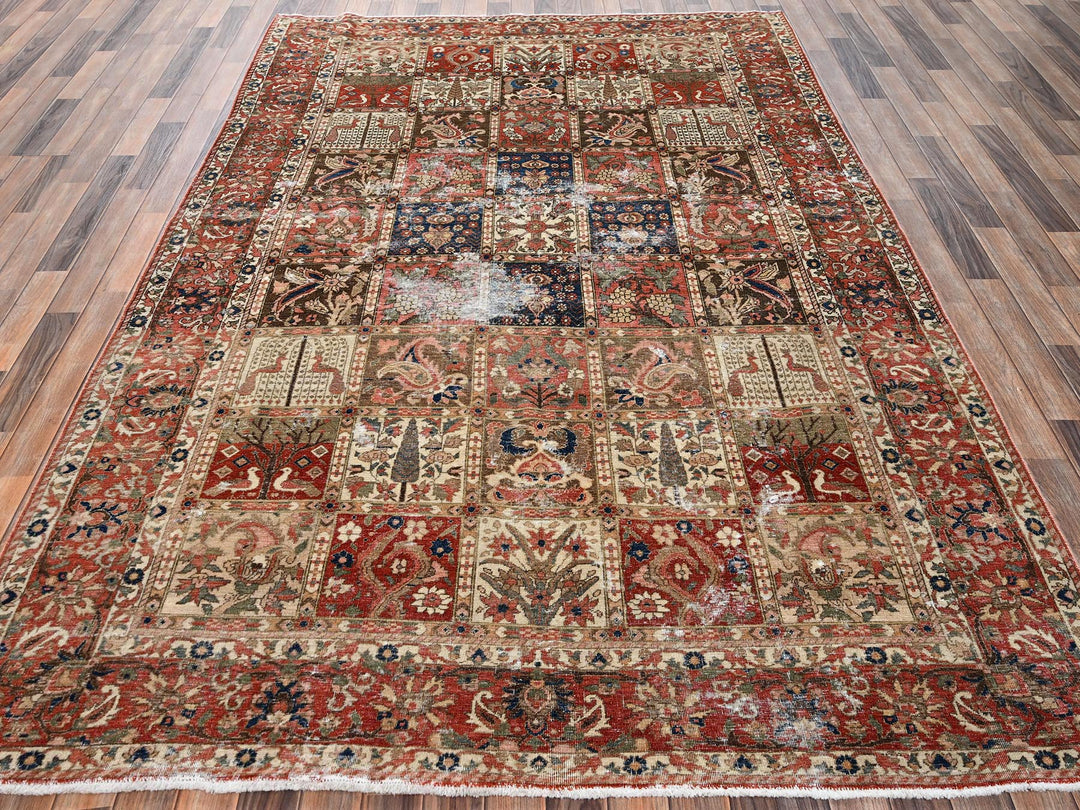 6'10" x 9'10" Vintage Hand Knotted Red Wool Rectangle Oriental Rug - MOA1022758
