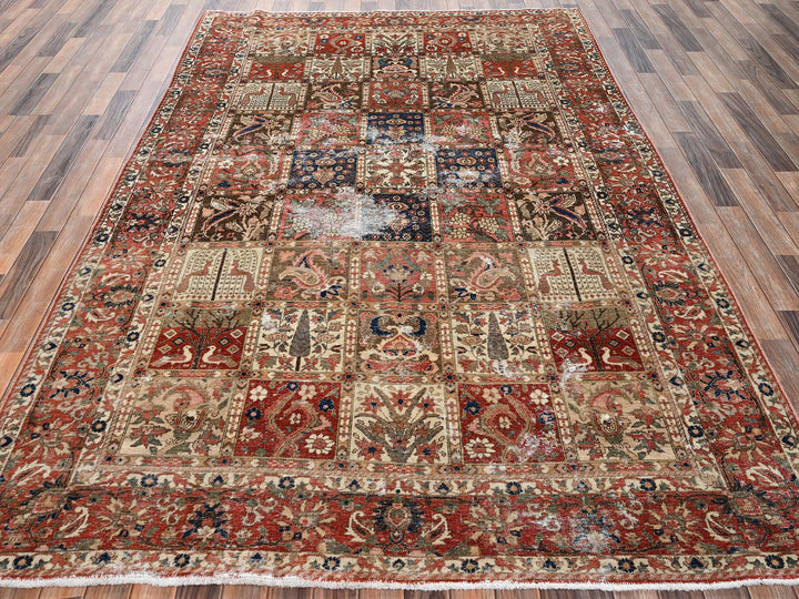 6'10" x 9'10" Vintage Hand Knotted Red Wool Rectangle Oriental Rug - MOA1022758