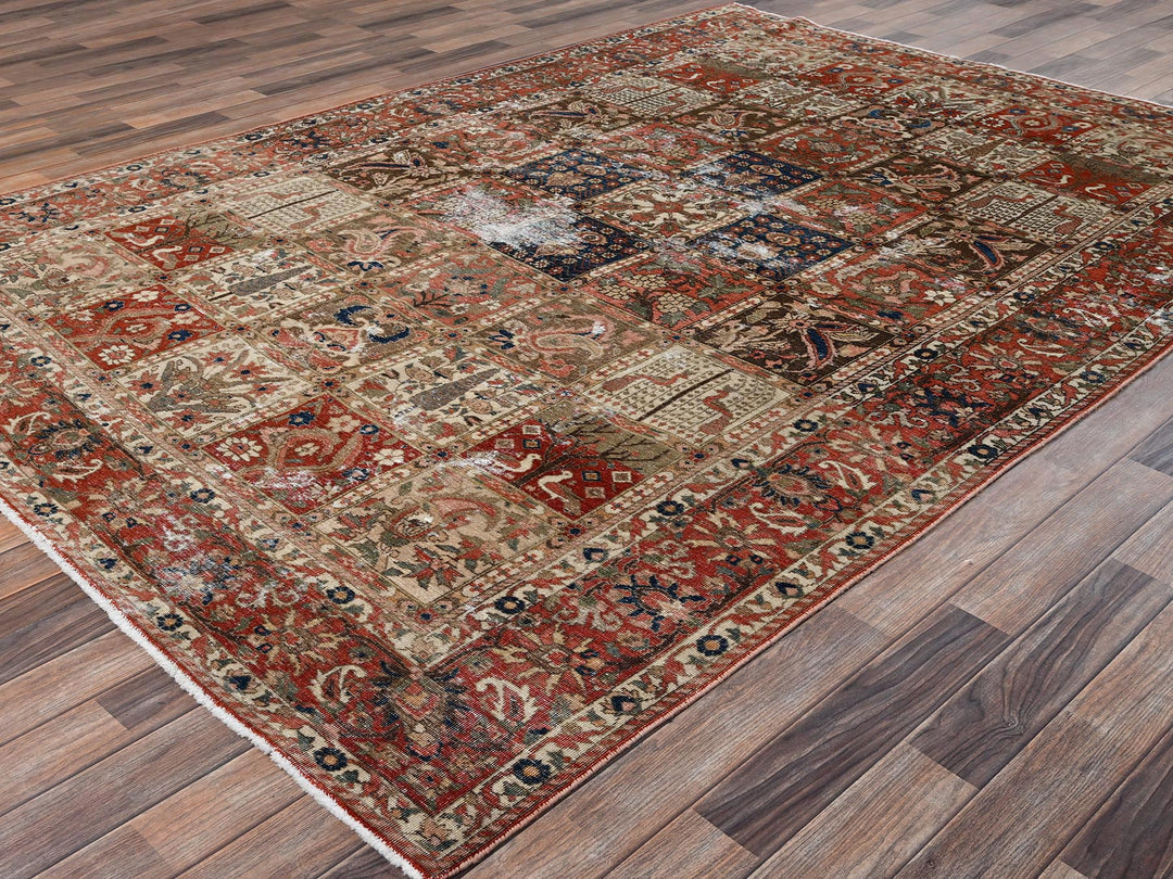 6'10" x 9'10" Vintage Hand Knotted Red Wool Rectangle Oriental Rug - MOA1022758