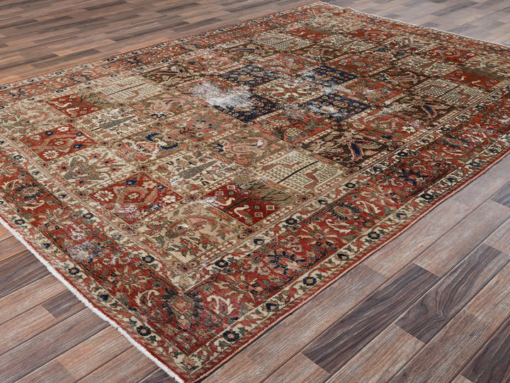 6'10" x 9'10" Vintage Hand Knotted Red Wool Rectangle Oriental Rug - MOA1022758