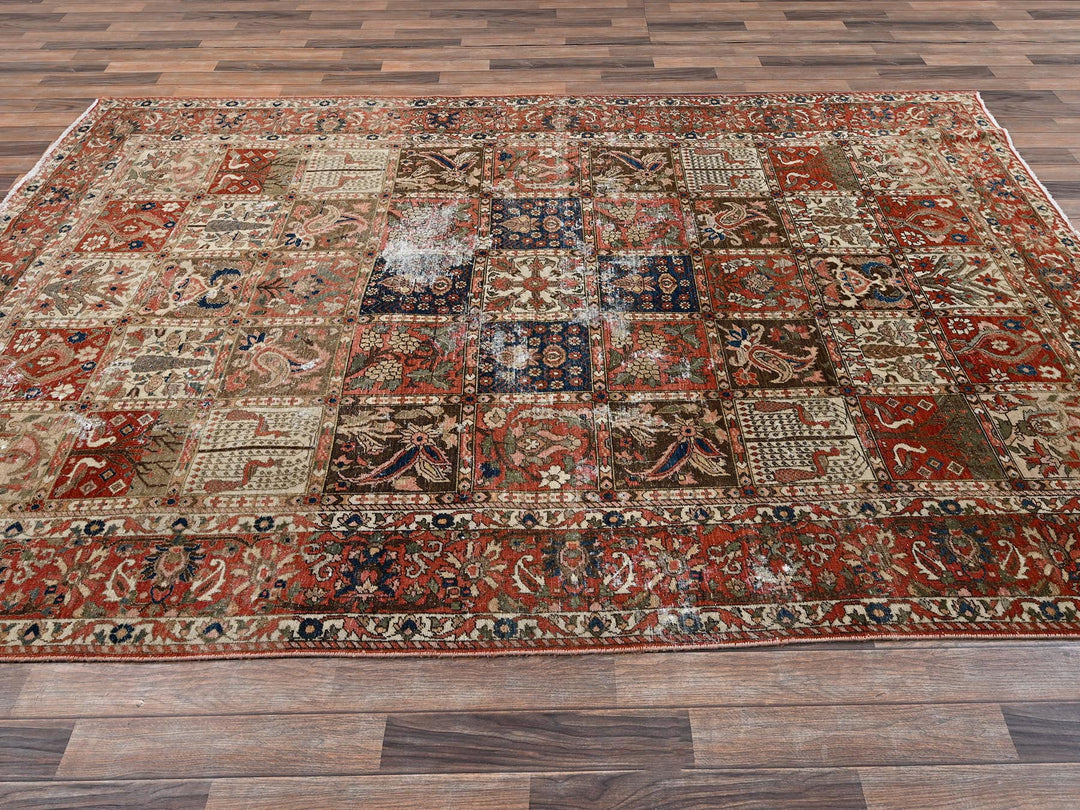 6'10" x 9'10" Vintage Hand Knotted Red Wool Rectangle Oriental Rug - MOA1022758