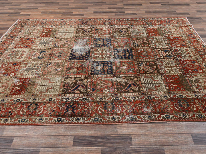 6'10" x 9'10" Vintage Hand Knotted Red Wool Rectangle Oriental Rug - MOA1022758