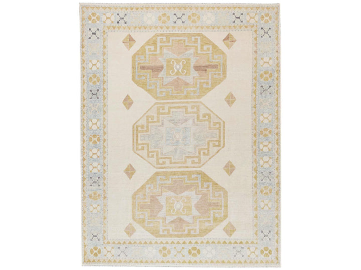 11'3" x 14'6" New Hand Knotted Ivory Wool Rectangle Oriental Rug - MOA1022759