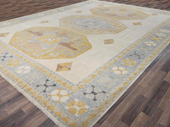11'3" x 14'6" New Hand Knotted Ivory Wool Rectangle Oriental Rug - MOA1022759