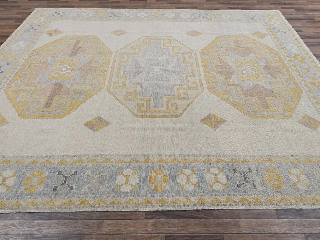 11'3" x 14'6" New Hand Knotted Ivory Wool Rectangle Oriental Rug - MOA1022759