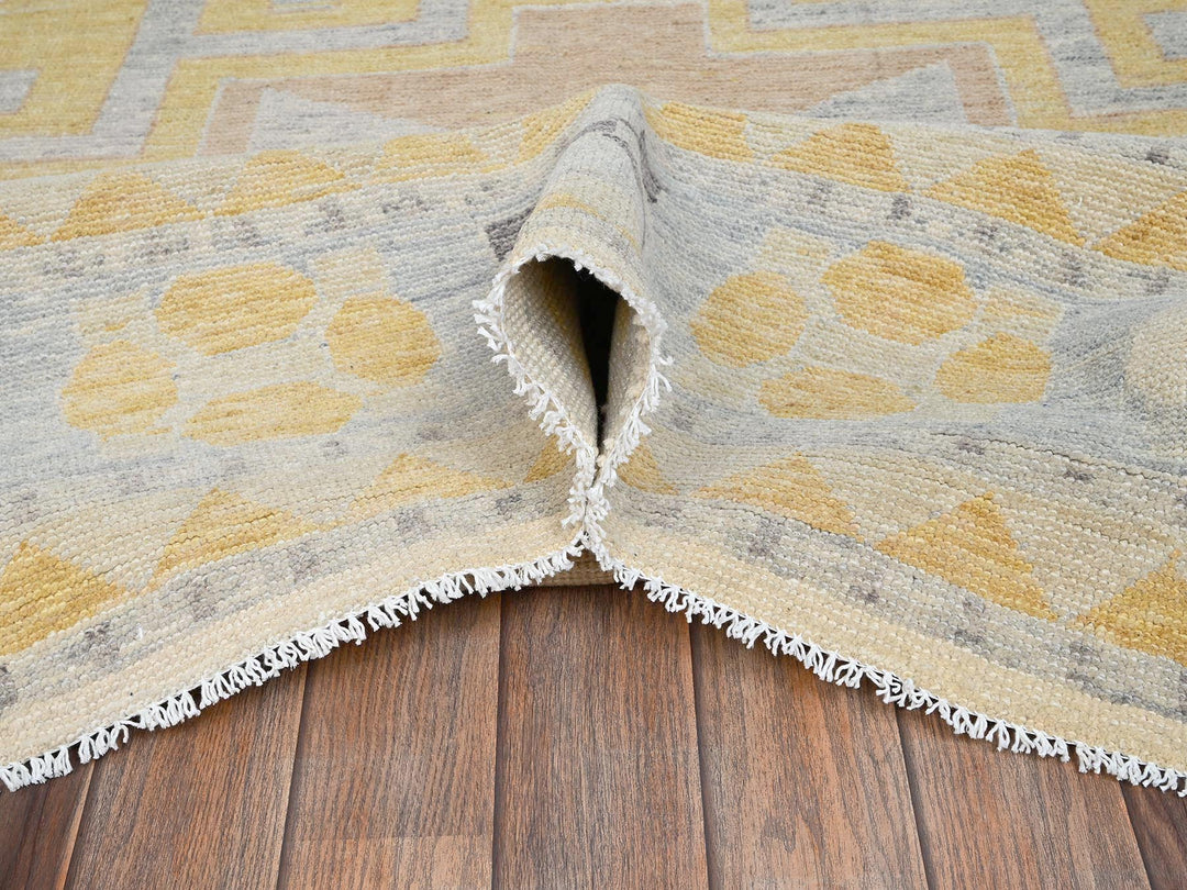 11'3" x 14'6" New Hand Knotted Ivory Wool Rectangle Oriental Rug - MOA1022759