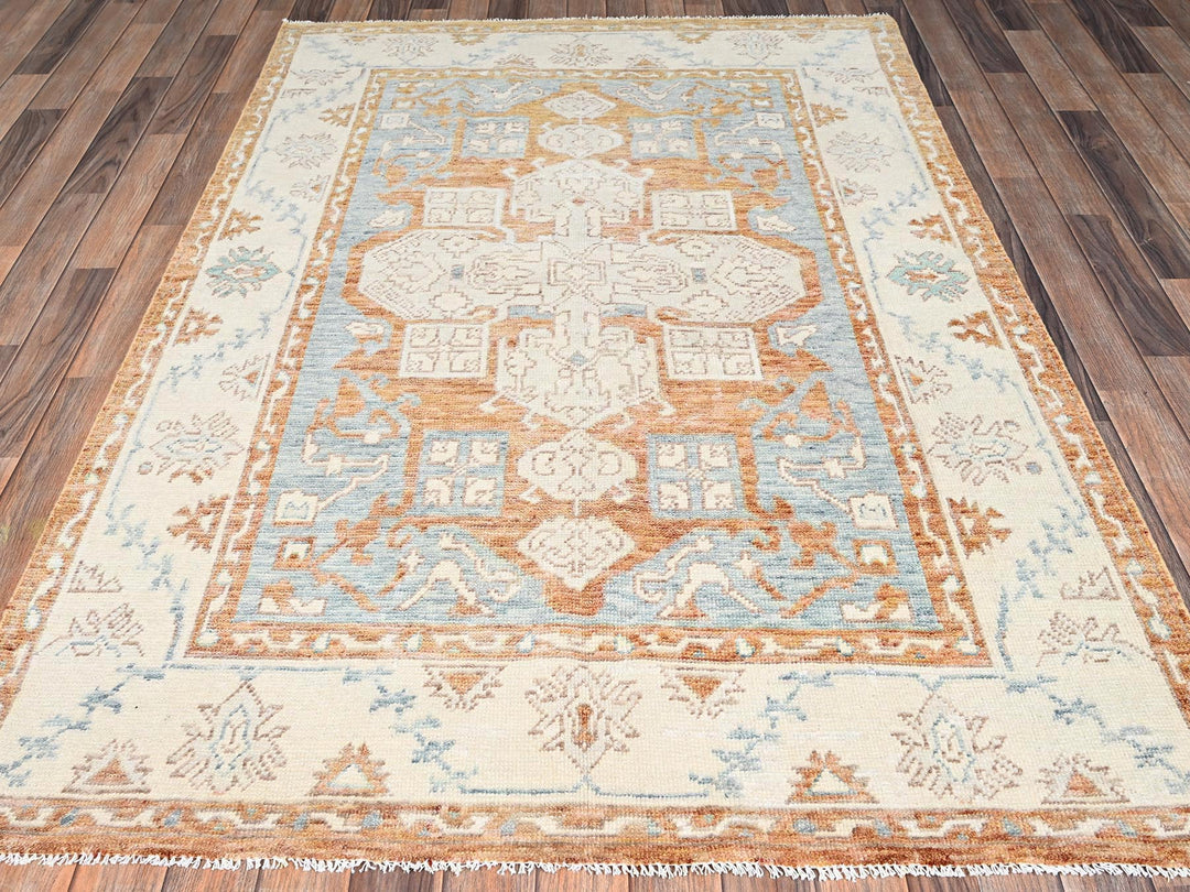 4'10" x 7'0" New Hand Knotted Blue Wool Rectangle Oriental Rug - MOA1022765
