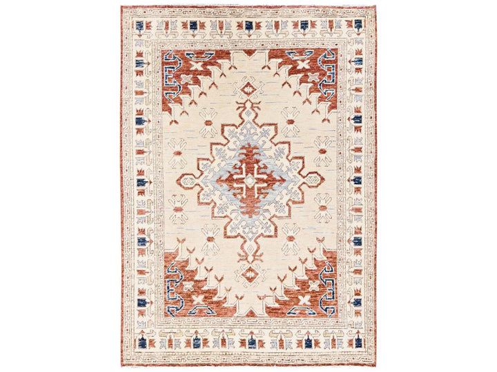4'10" x 6'10" New Hand Knotted Ivory Wool Rectangle Oriental Rug - MOA1022766