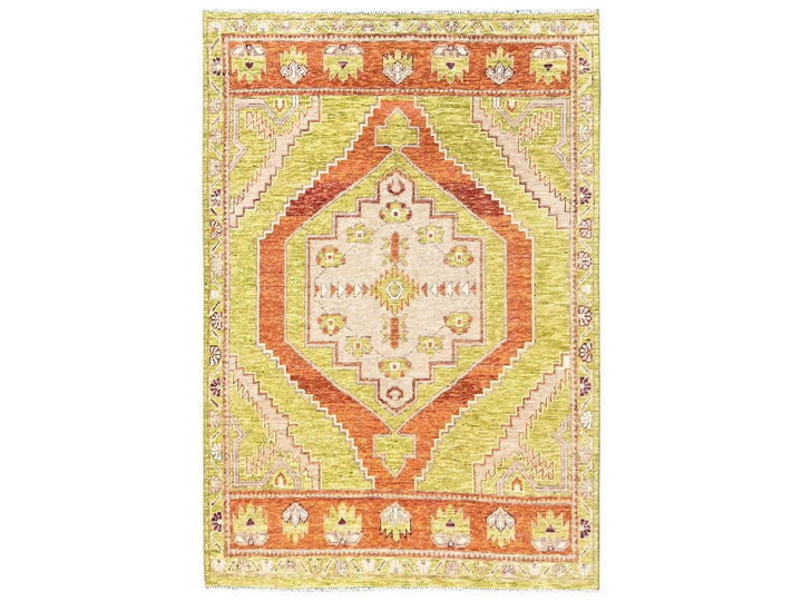 4'11" x 7'1" New Hand Knotted Green Wool Rectangle Oriental Rug - MOA1022767