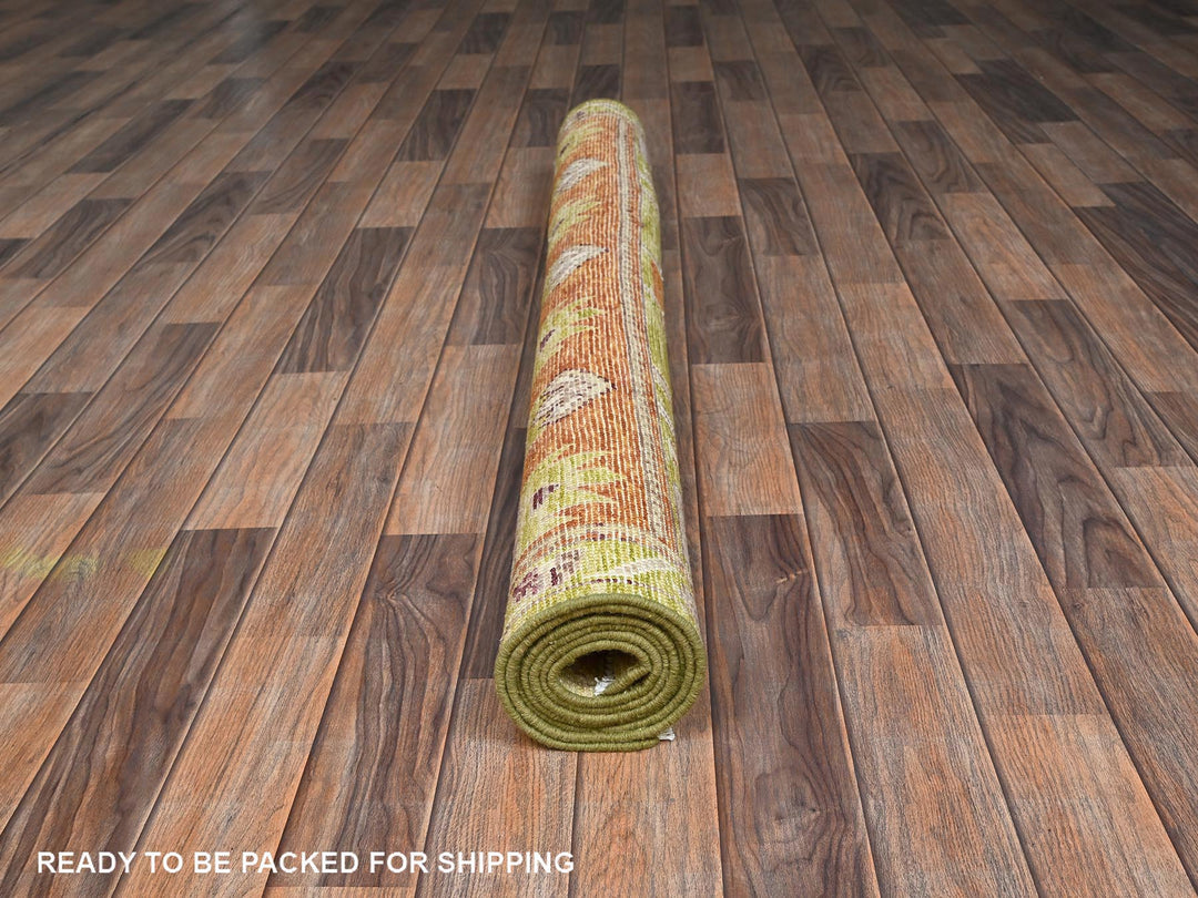 4'11" x 7'1" New Hand Knotted Green Wool Rectangle Oriental Rug - MOA1022767