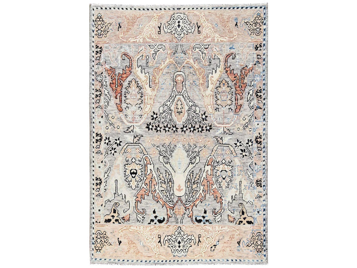 4'10" x 7'1" New Hand Knotted Grey Wool Rectangle Oriental Rug - MOA1022768