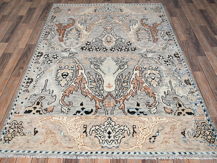 4'10" x 7'1" New Hand Knotted Grey Wool Rectangle Oriental Rug - MOA1022768