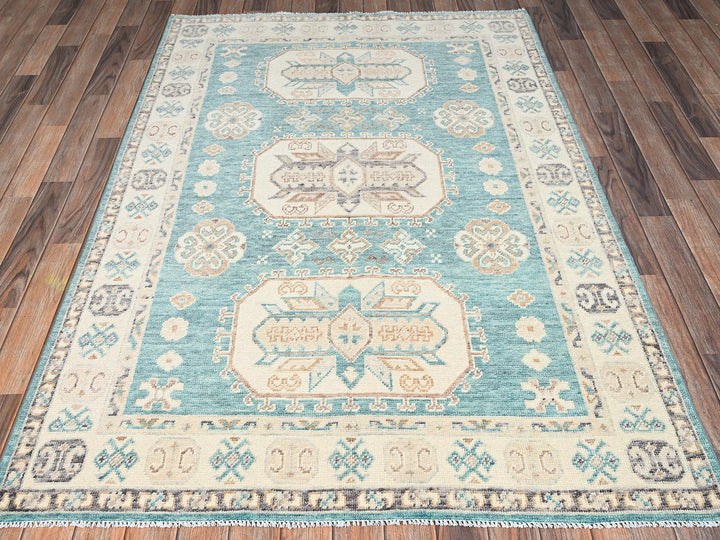 4'8" x 6'10" New Hand Knotted Teal Wool Rectangle Oriental Rug - MOA1022769