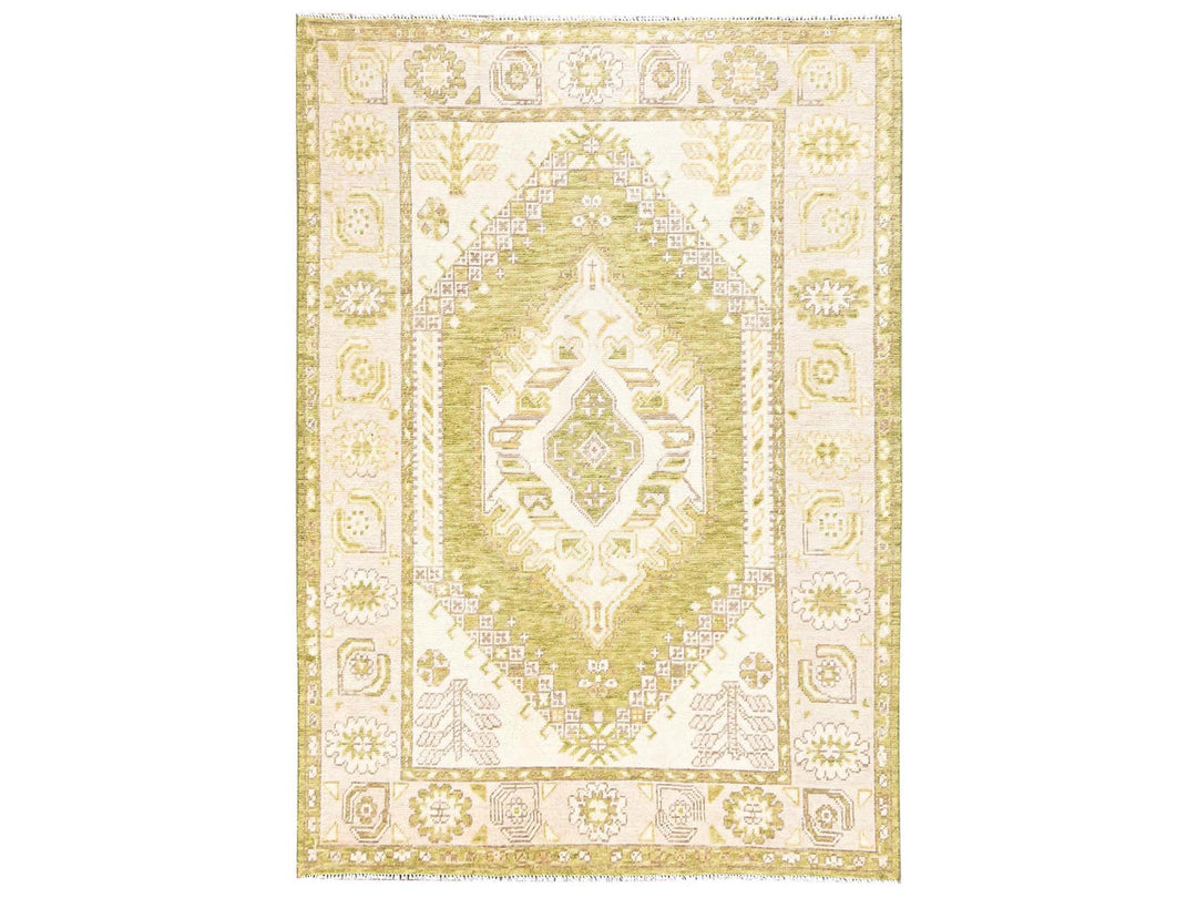 5'0" x 7'1" New Hand Knotted Green Wool Rectangle Oriental Rug - MOA1022770