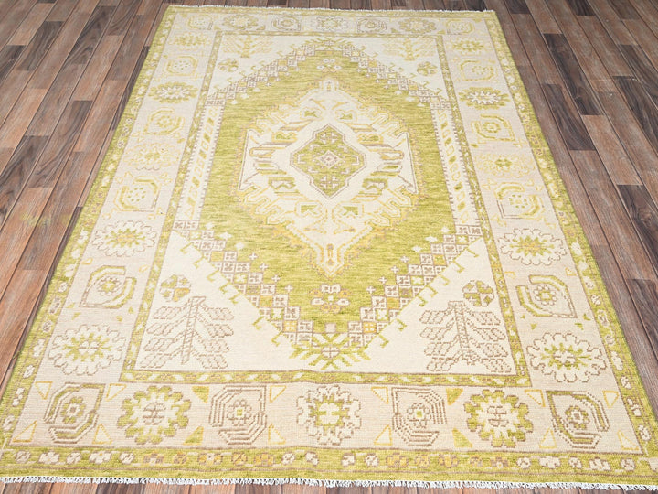 5'0" x 7'1" New Hand Knotted Green Wool Rectangle Oriental Rug - MOA1022770