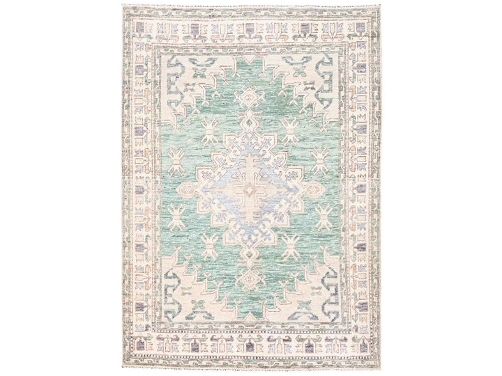 4'10" x 7'0" New Hand Knotted Green Wool Rectangle Oriental Rug - MOA1022771