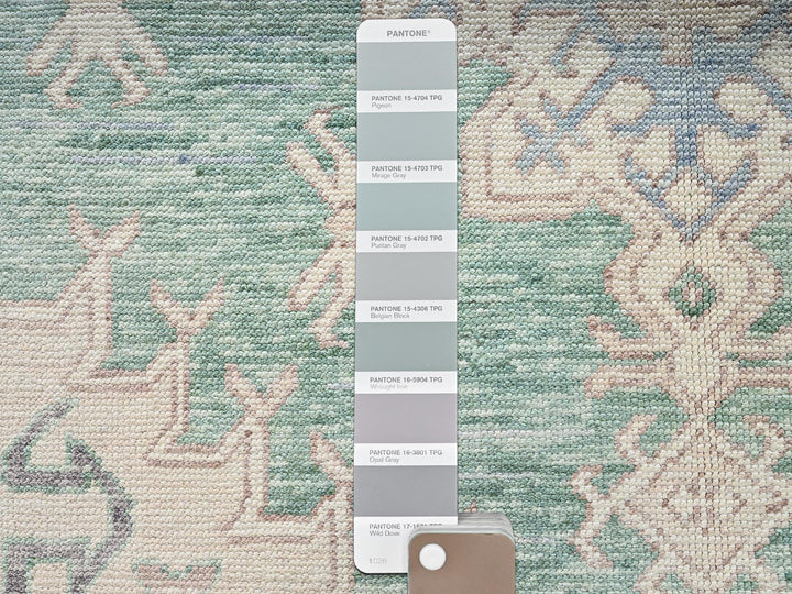 4'10" x 7'0" New Hand Knotted Green Wool Rectangle Oriental Rug - MOA1022771