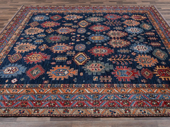 9'9" x 12'0" New Hand Knotted Blue Wool Rectangle Oriental Rug - MOA1022773
