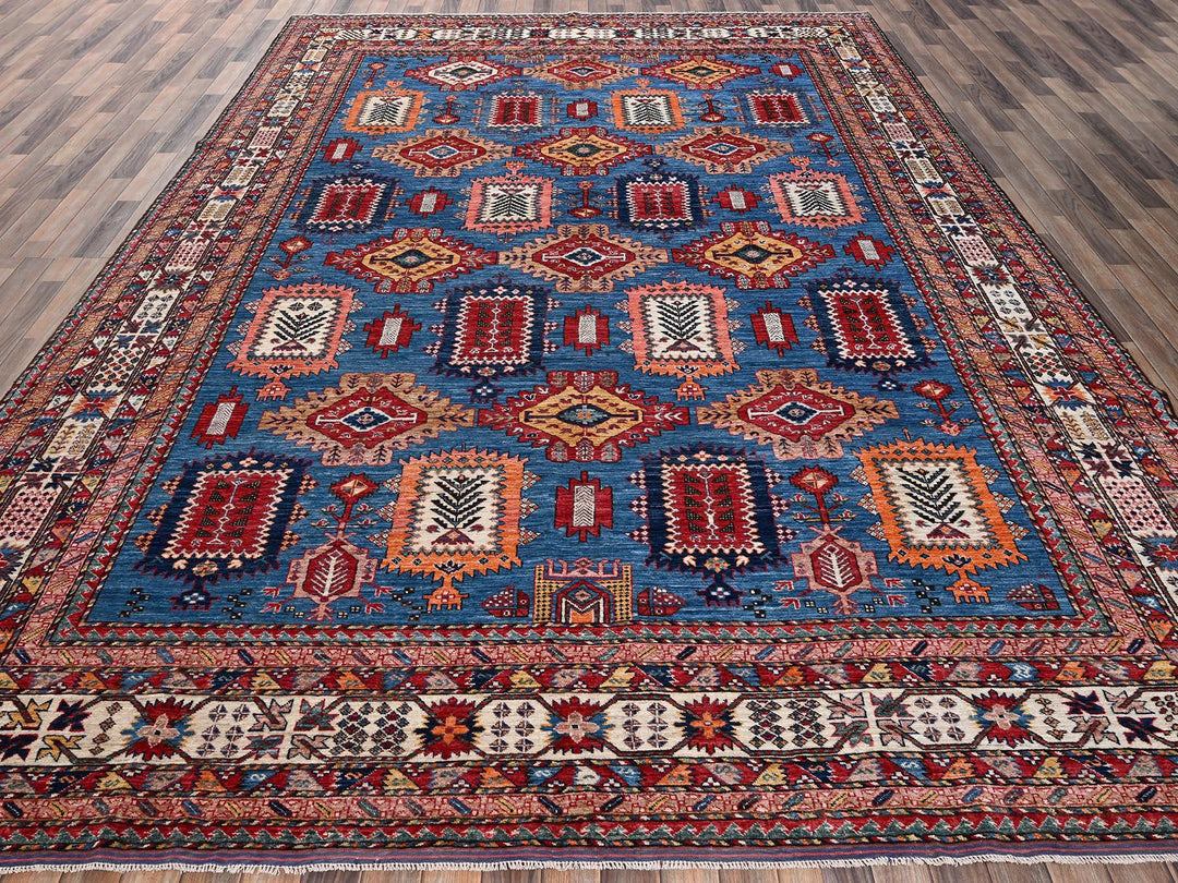 9'11" x 13'11" New Hand Knotted Blue Wool Rectangle Oriental Rug - MOA1022774