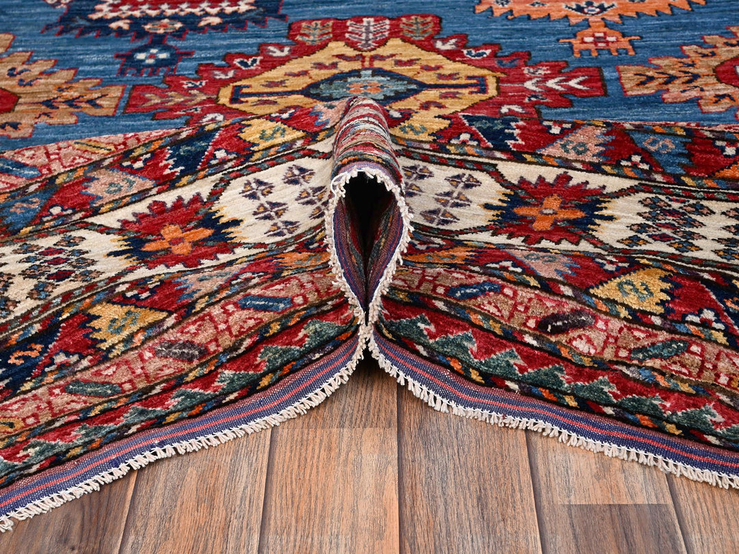 9'11" x 13'11" New Hand Knotted Blue Wool Rectangle Oriental Rug - MOA1022774