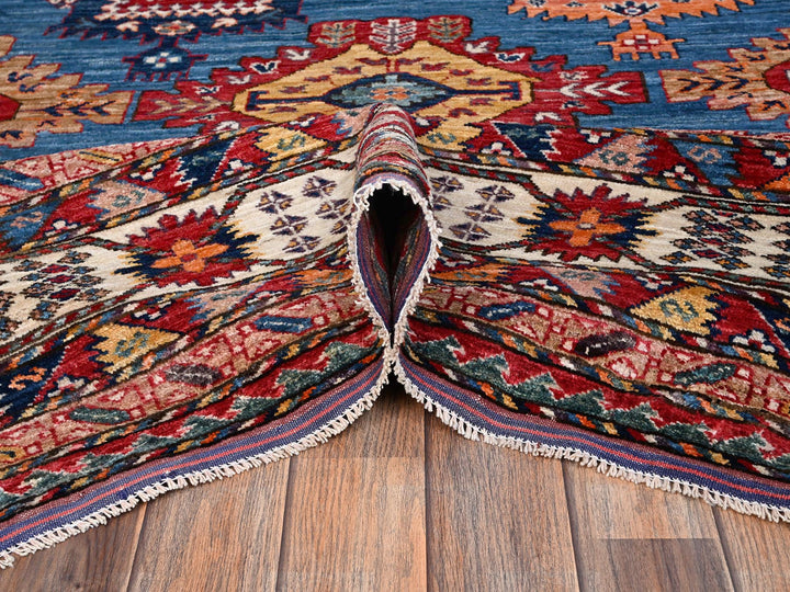 9'11" x 13'11" New Hand Knotted Blue Wool Rectangle Oriental Rug - MOA1022774
