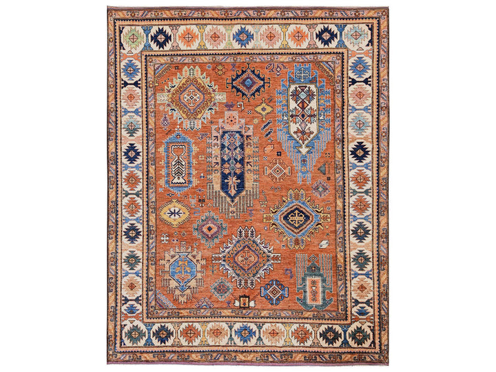 8'4" x 10'5" New Hand Knotted Orange Wool Rectangle Oriental Rug - MOA1022775