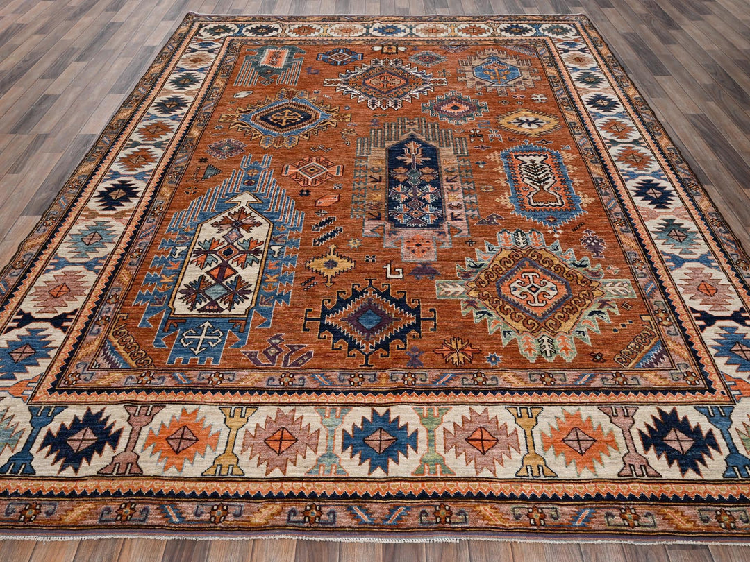 8'4" x 10'5" New Hand Knotted Orange Wool Rectangle Oriental Rug - MOA1022775