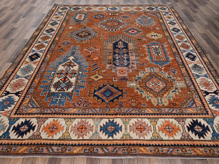 8'4" x 10'5" New Hand Knotted Orange Wool Rectangle Oriental Rug - MOA1022775