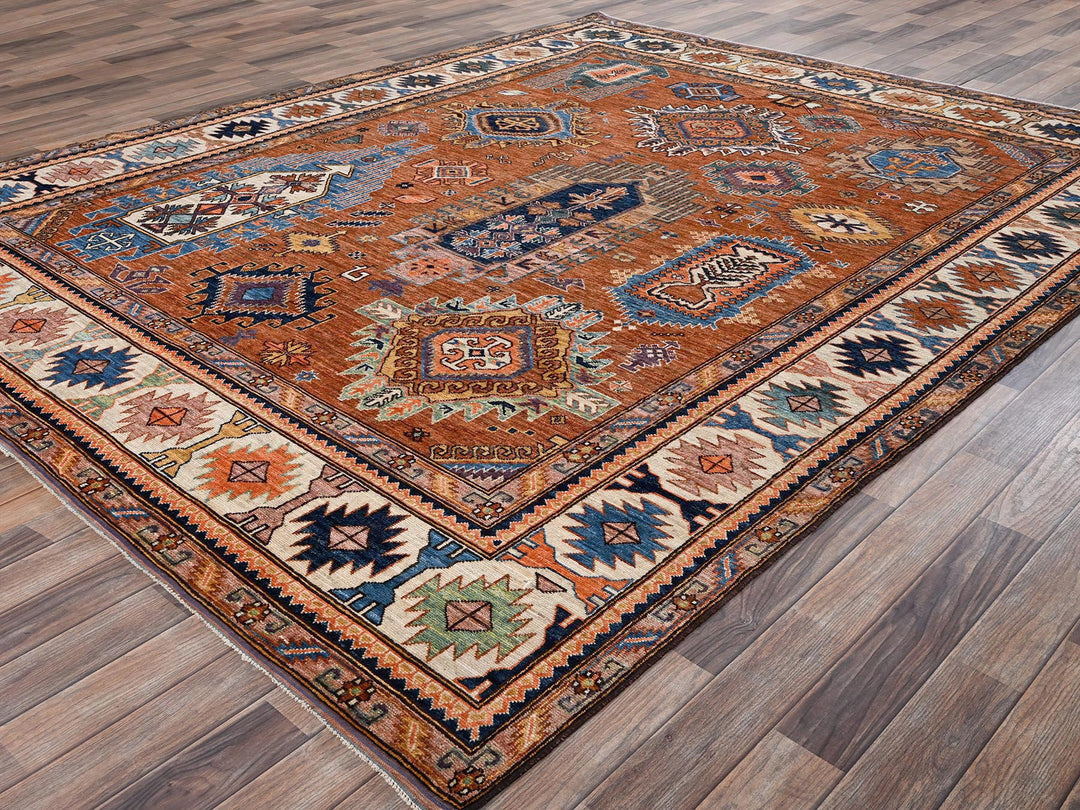 8'4" x 10'5" New Hand Knotted Orange Wool Rectangle Oriental Rug - MOA1022775