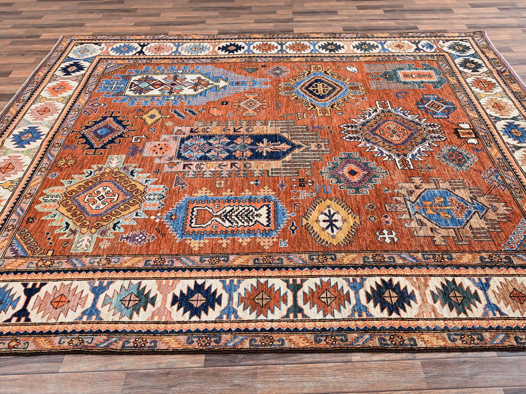8'4" x 10'5" New Hand Knotted Orange Wool Rectangle Oriental Rug - MOA1022775