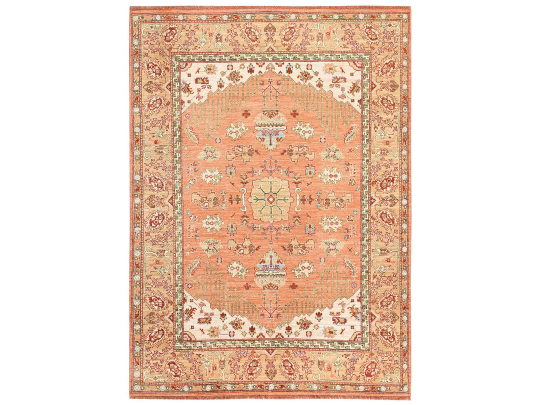8'8" x 11'9" New Hand Knotted Orange Wool Rectangle Oriental Rug - MOA1022776