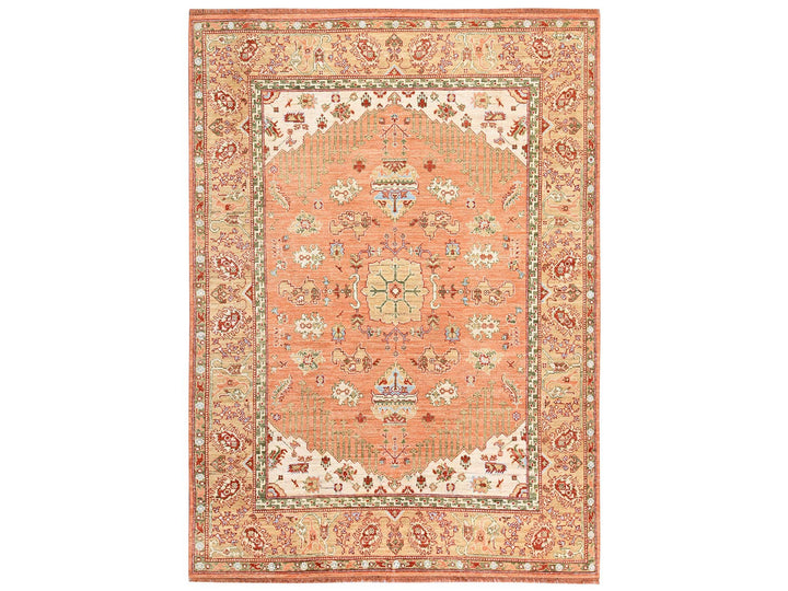 8'8" x 11'9" New Hand Knotted Orange Wool Rectangle Oriental Rug - MOA1022776