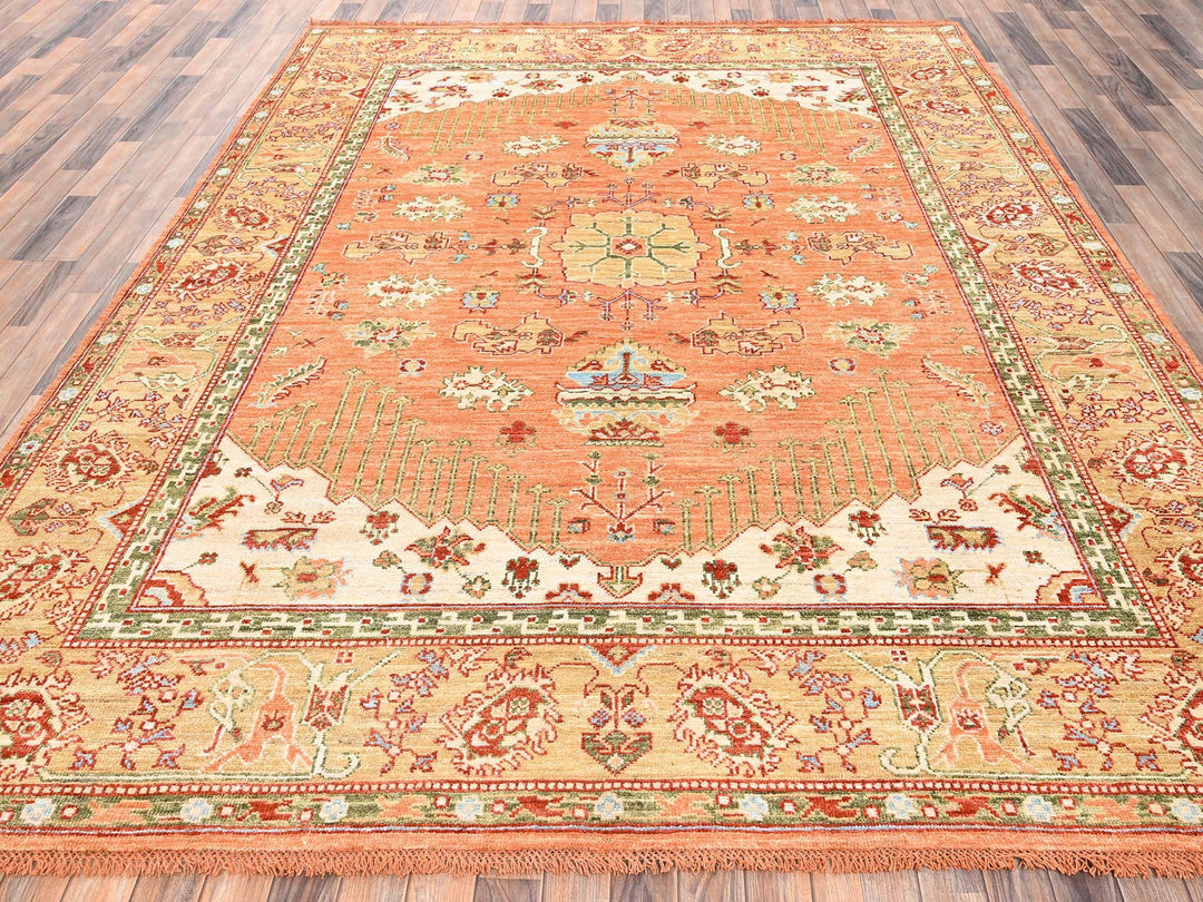 8'8" x 11'9" New Hand Knotted Orange Wool Rectangle Oriental Rug - MOA1022776