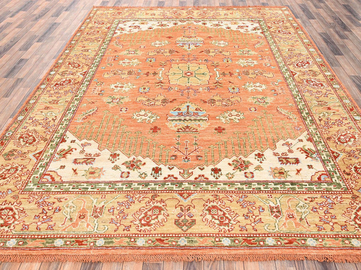 8'8" x 11'9" New Hand Knotted Orange Wool Rectangle Oriental Rug - MOA1022776