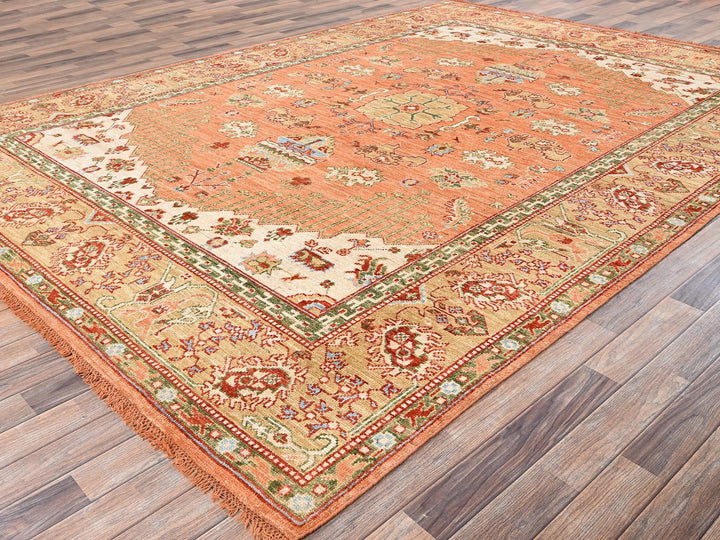 8'8" x 11'9" New Hand Knotted Orange Wool Rectangle Oriental Rug - MOA1022776