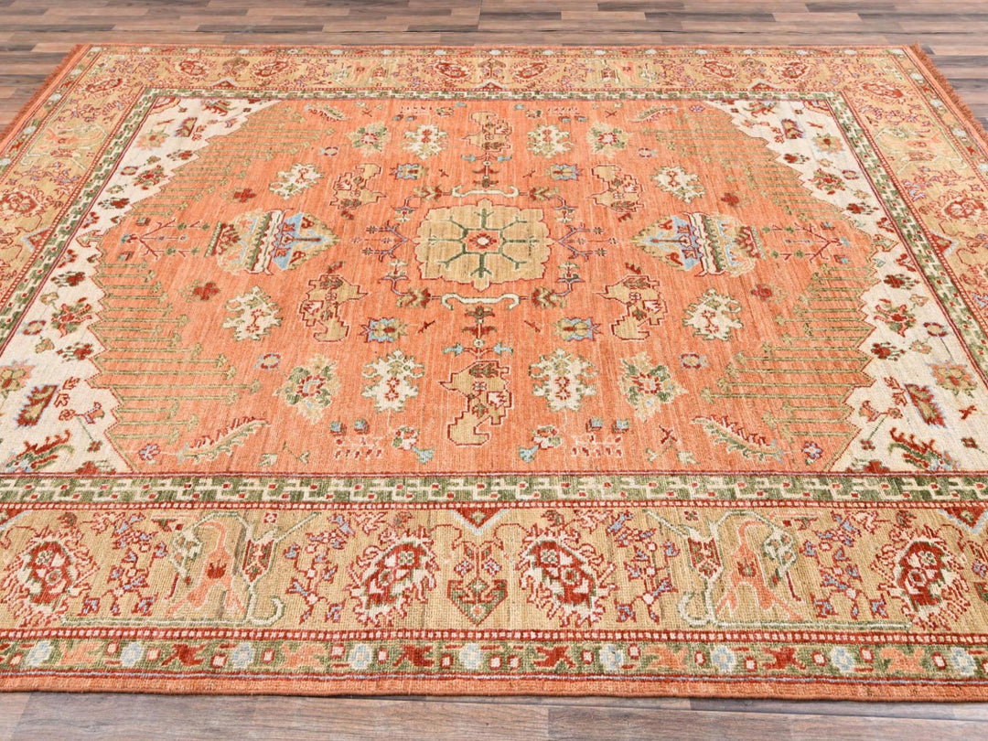 8'8" x 11'9" New Hand Knotted Orange Wool Rectangle Oriental Rug - MOA1022776
