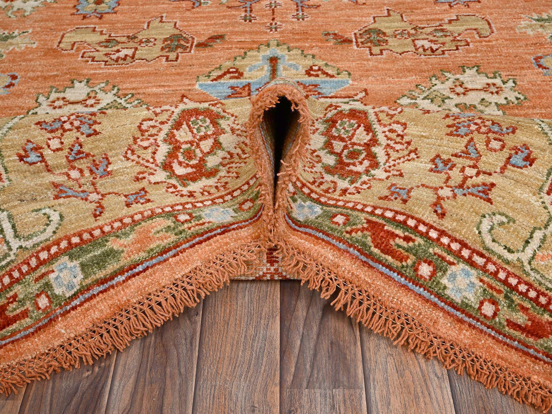 8'8" x 11'9" New Hand Knotted Orange Wool Rectangle Oriental Rug - MOA1022776