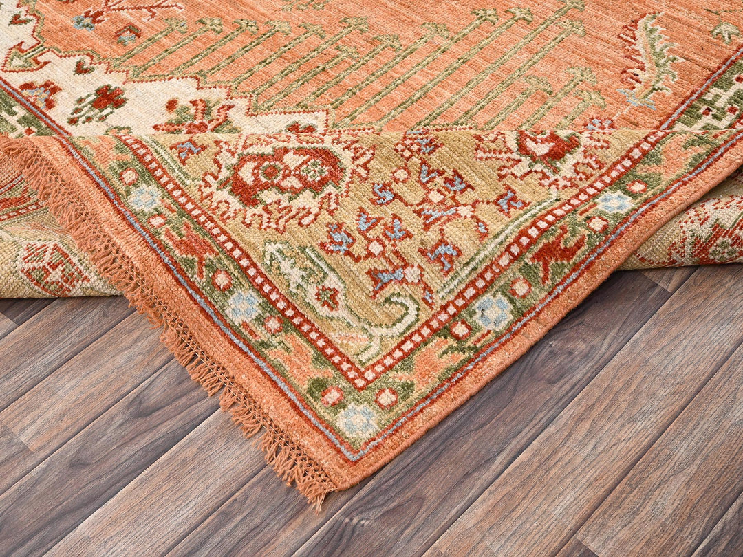 8'8" x 11'9" New Hand Knotted Orange Wool Rectangle Oriental Rug - MOA1022776