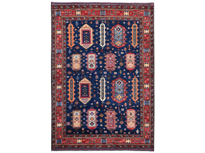 6'1" x 8'7" New Hand Knotted Blue Wool Rectangle Oriental Rug - MOA1022780