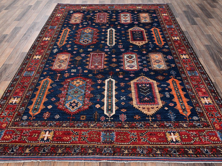 6'1" x 8'7" New Hand Knotted Blue Wool Rectangle Oriental Rug - MOA1022780