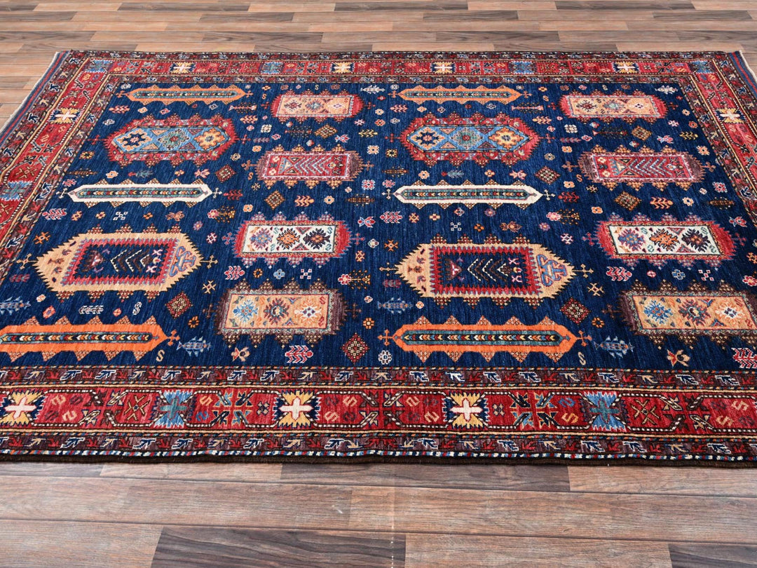 6'1" x 8'7" New Hand Knotted Blue Wool Rectangle Oriental Rug - MOA1022780