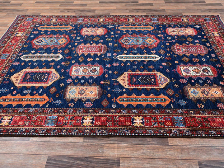 6'1" x 8'7" New Hand Knotted Blue Wool Rectangle Oriental Rug - MOA1022780