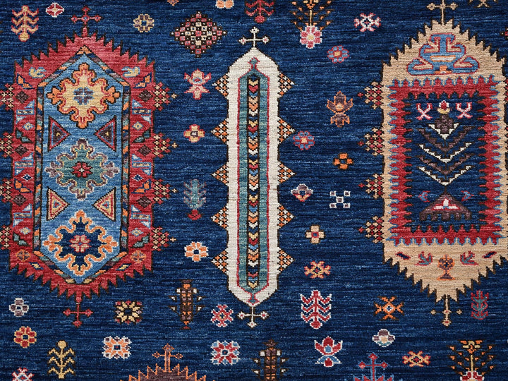 6'1" x 8'7" New Hand Knotted Blue Wool Rectangle Oriental Rug - MOA1022780