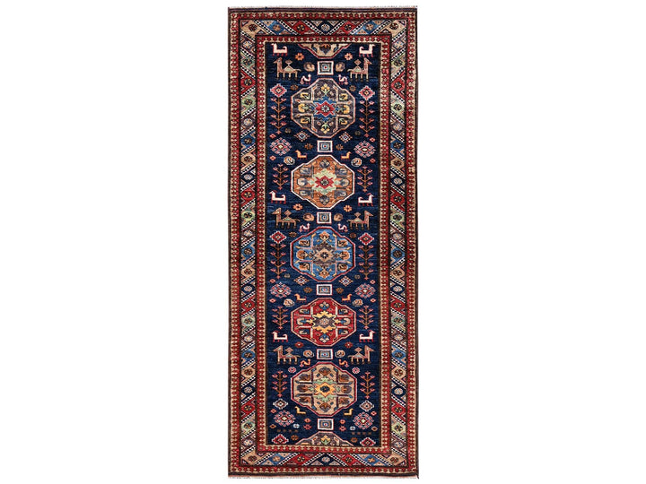 2'10" x 7'2" New Hand Knotted Blue Wool Runner Oriental Rug - MOA1022781