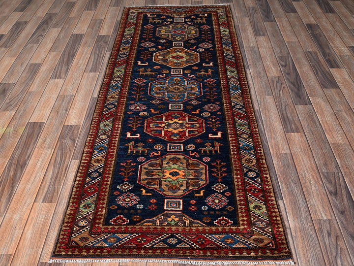 2'10" x 7'2" New Hand Knotted Blue Wool Runner Oriental Rug - MOA1022781