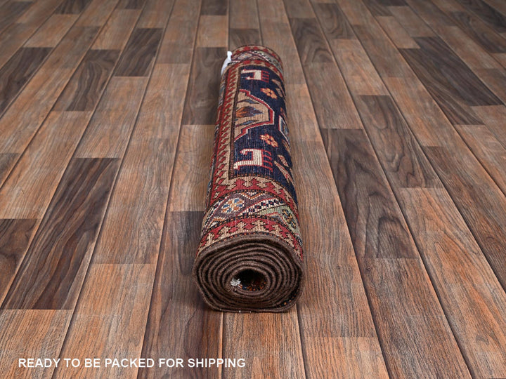 2'10" x 7'2" New Hand Knotted Blue Wool Runner Oriental Rug - MOA1022781