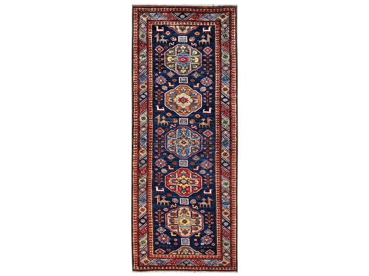 2'9" x 7'2" New Hand Knotted Blue Wool Runner Oriental Rug - MOA1022782