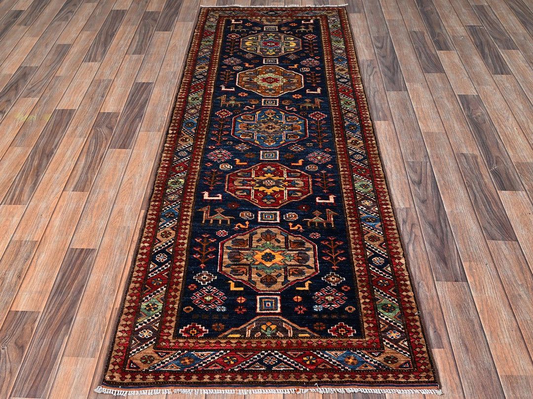 2'9" x 7'2" New Hand Knotted Blue Wool Runner Oriental Rug - MOA1022782