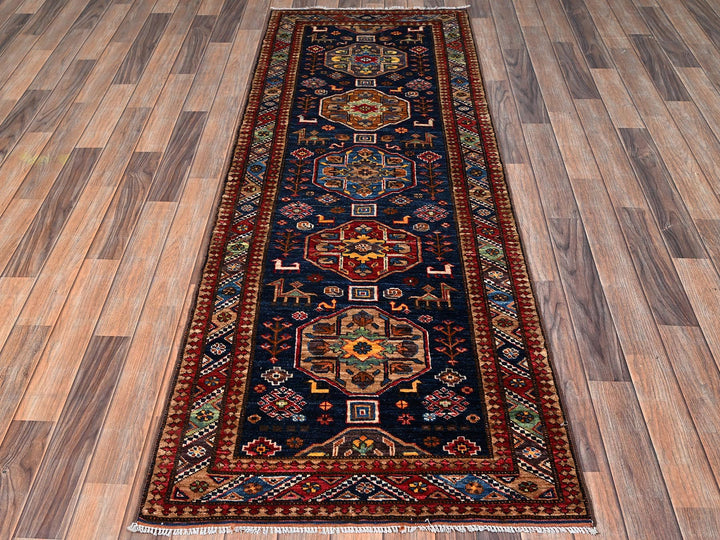 2'9" x 7'2" New Hand Knotted Blue Wool Runner Oriental Rug - MOA1022782